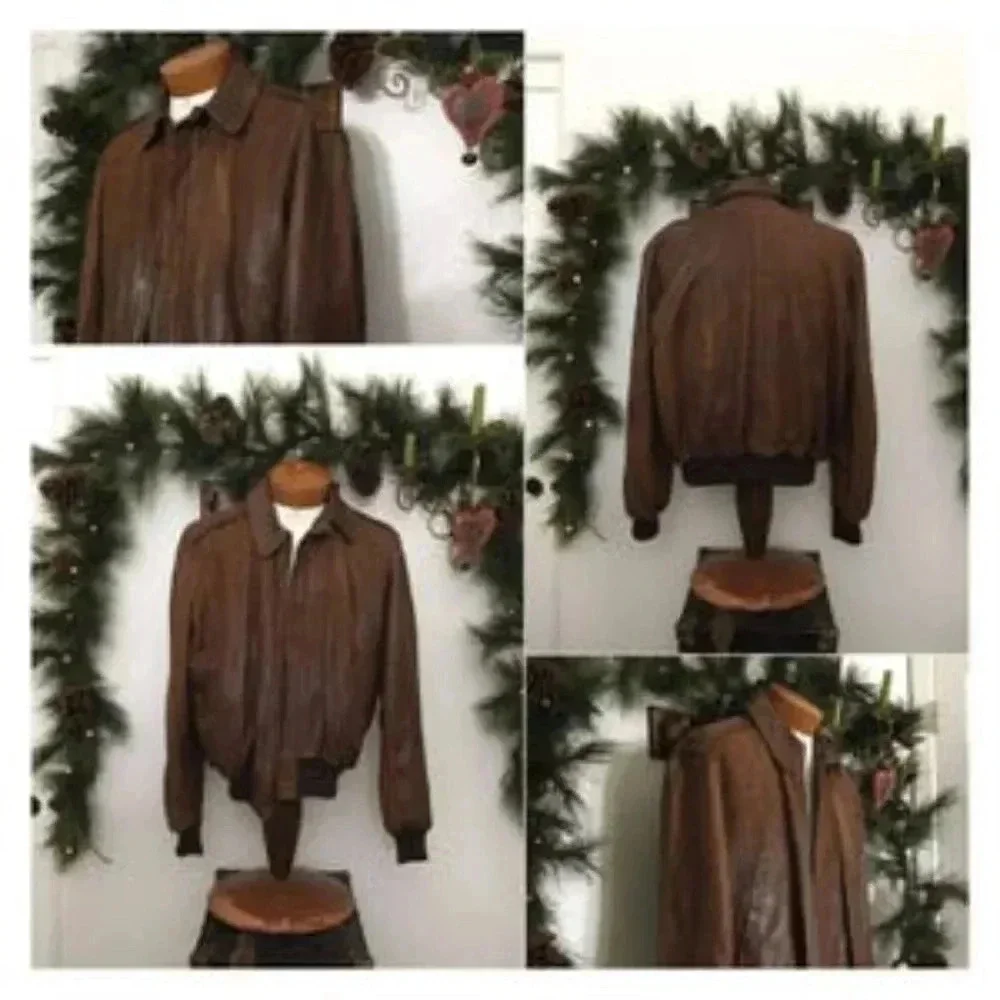 Vintage PETER JAMES Lambskin Leather Designs San Francisco Brown Moto Jacket